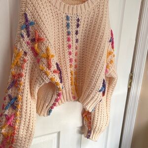 Rareraw colored stitched cream sweater